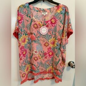 Umgee Make A Memory Flamingo Pink Floral Tunic